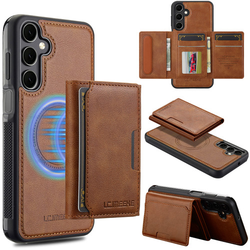 Samsung Galaxy A16 5G LC.IMEEKE L5 Series Detachable RFID Card Bag Magsafe Phone Case - Brown